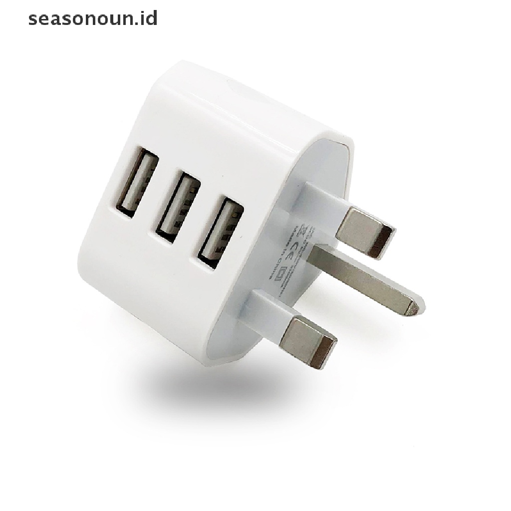 Seasonoun Colokan Dinding Universal UK Power 3pin Adapter Charger Dengan 1per2 /3 Port USB Charging Untuk Ponsel Tablet Portable Charger Dinding Mini.