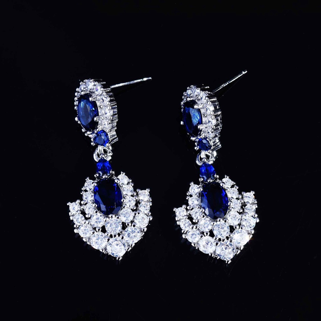 Goldkingdom Aksesoris Perhiasan Fashion Ready Stock Couture Jewelry Desain Royal Safir Anting Berwarna Tanzanite Alami Untuk Wanita