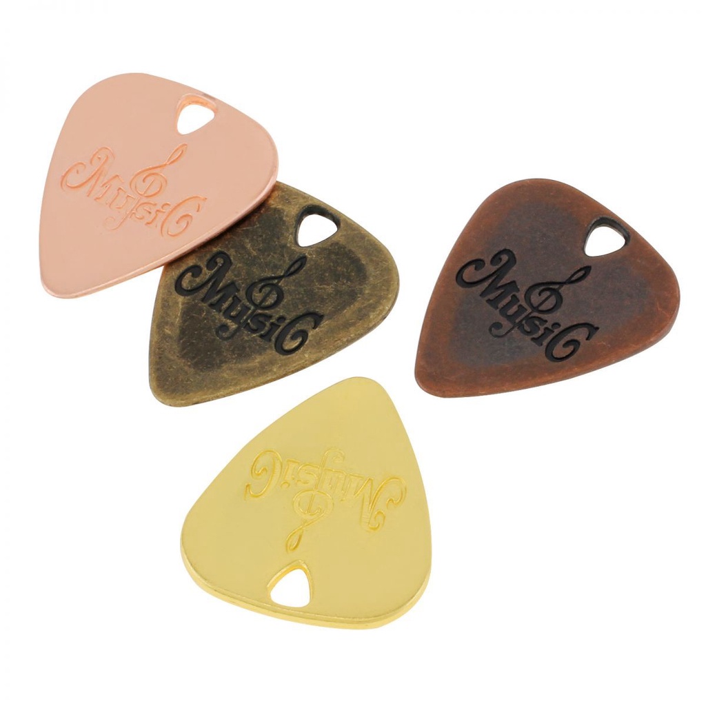 1biji Pick Gitar Zinc Alloy Gold Bronze Untuk Gitar/Bass/Ukulele Dengan Instrumen Senar Lubang Bahan Metal Plectrum Plucked