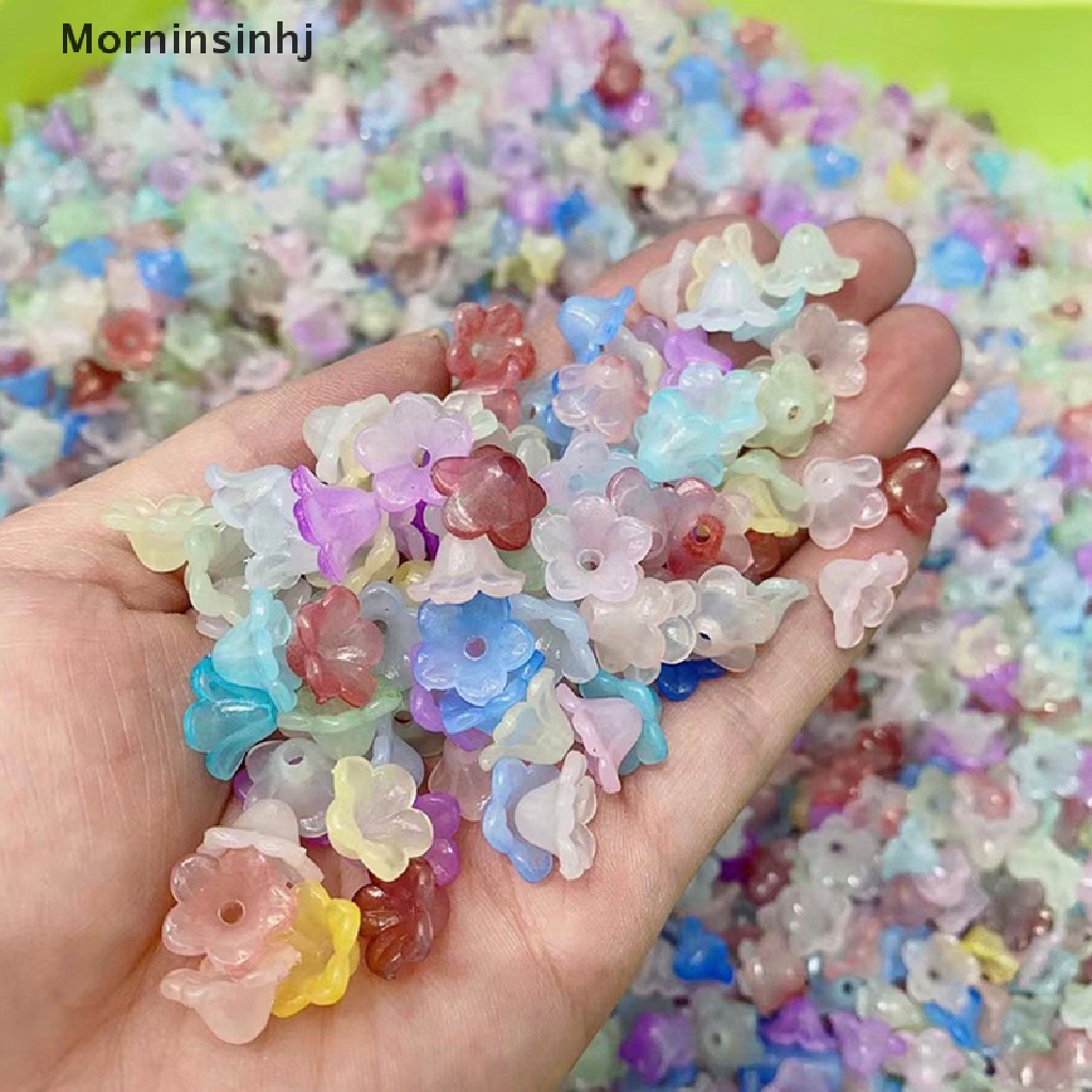 Mornin 100pcs 12mm Bentuk Bunga Lampwork Kristal Kaca Manik-Manik Longgar Untuk Membuat Perhiasan Temuan Kerajinan DIY id