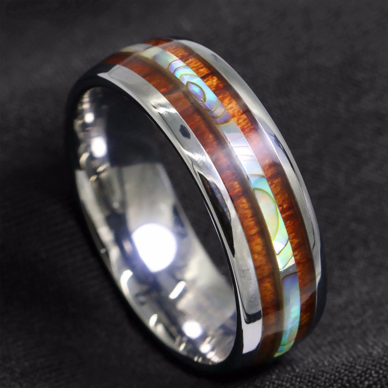 Pria Wanita Kepribadian Fashion Kayu Barel Stainless Steel Cincin Serat Kayu Hitam Bertatahkan Kepribadian Pertunangan Pernikahan Ring