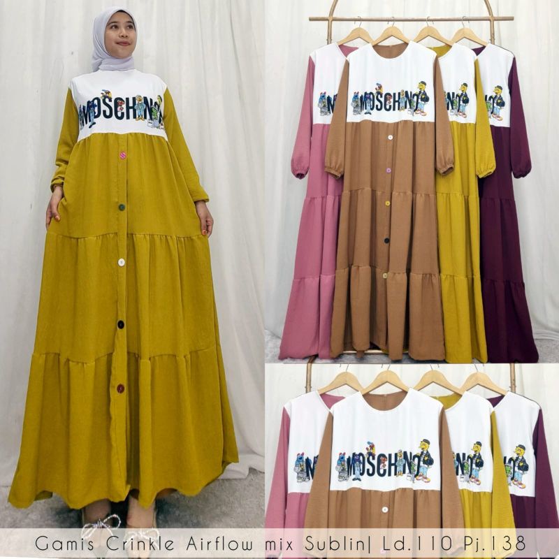 Baju Gamis CREPE Sablon Wanita MOSCHINO Dewasa Terbaru