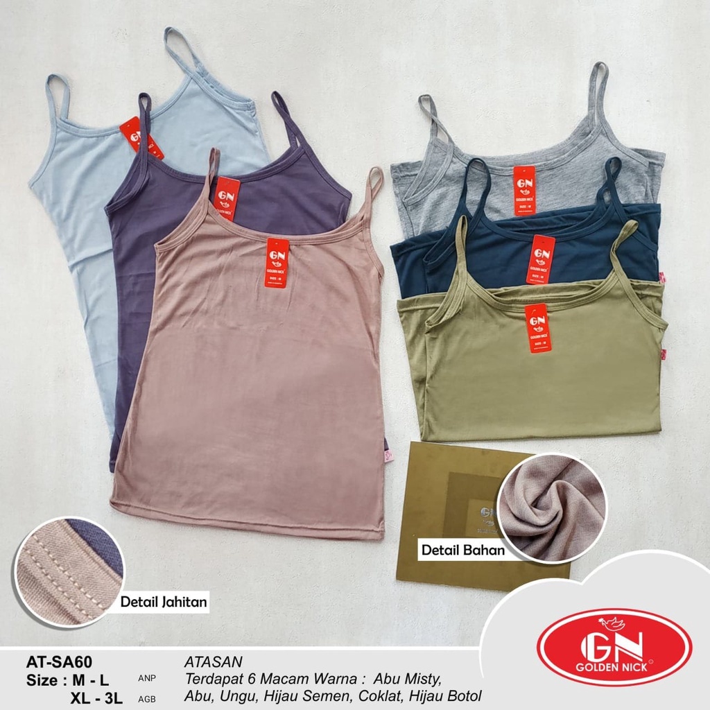 Tanktop GOLDEN NICK SA60 SA61 SA58 Tali Lebar / Besar &amp; Tali Kecil | Tengtop Wanita | Singlet Wanita Premium Ber SNI Size M L XL XXL TOKO KEANULOVA