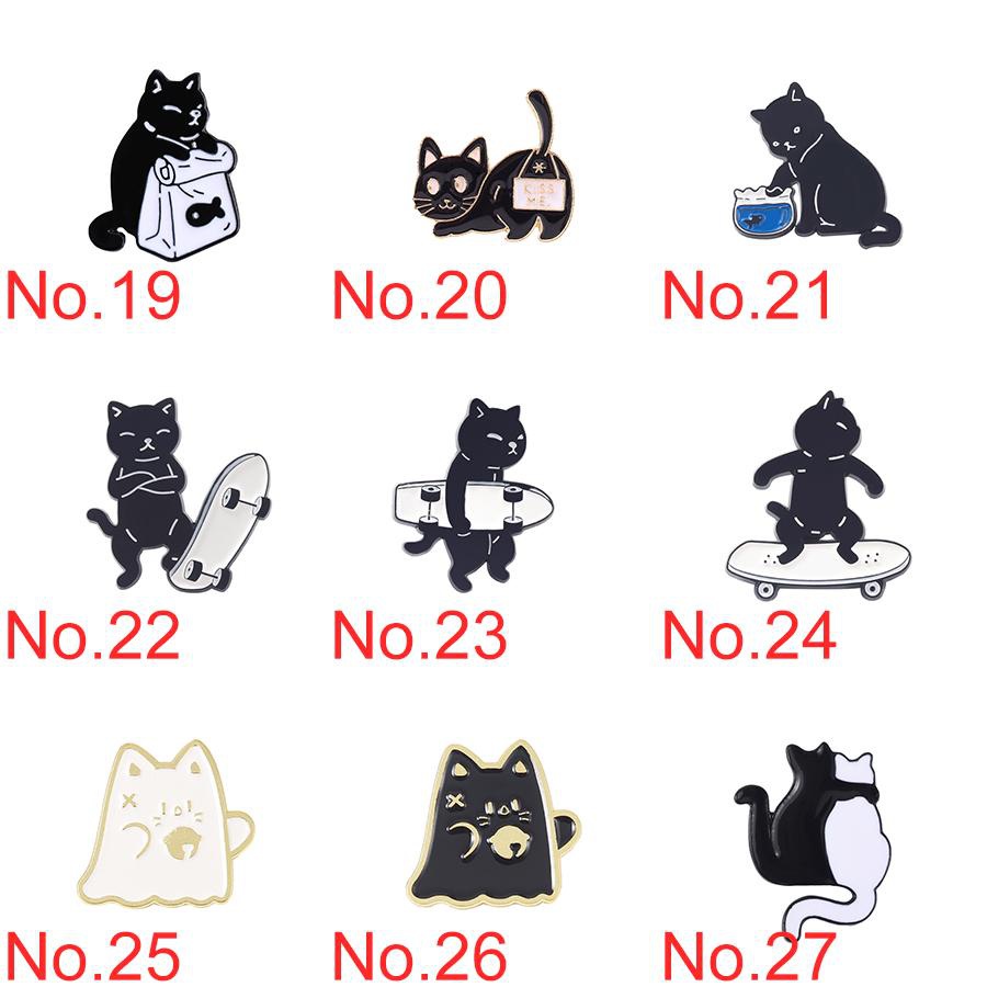 Enamel Pin Lucu Hitam Putih Kucing Tas Bros Fashion Perhiasan