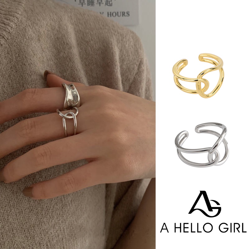 Cincin Jari Telunjuk Model Terbuka Desain Garis Silang Geometris Dapat Disesuaikan Untuk Wanita