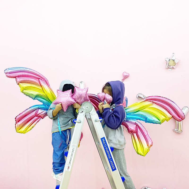 Sayap Kupu-Kupu Malaikat Balon Gradien Warna Cosplay Sayap Belakang Gantung Aluminium Film Balon Hari Anak Hadiah Mainan Pernikahan Ulang Tahun Pesta Dekorasi Perlengkapan