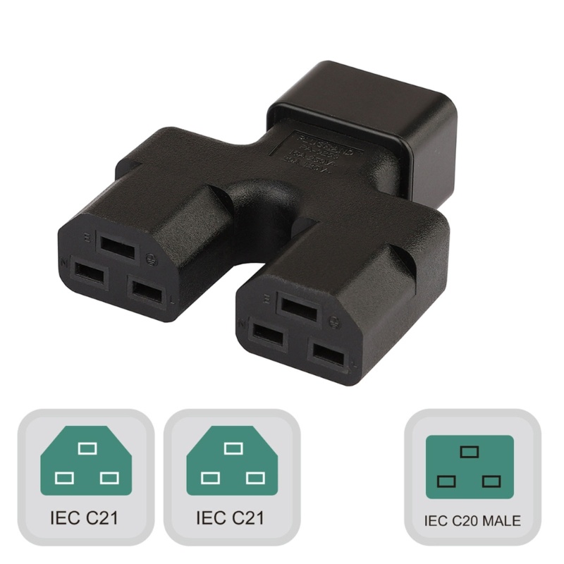 Zzz Solid C20 to Dual C21 Power Adapter Iec320 Male Side Connect to C21 Kabel Listrik