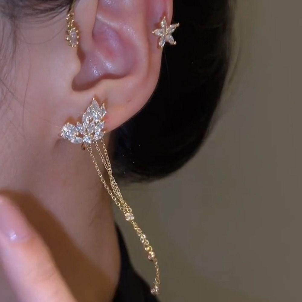 Mxbeauty Anting Gadis Keren Vintage Fashion Perhiasan Rumbai Peri Zirkon Telinga Tulang Klip