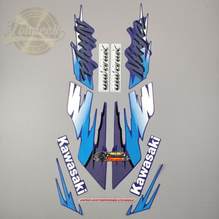striping kawasaki ninja kis 1997 biru stiker Lis body motor standar