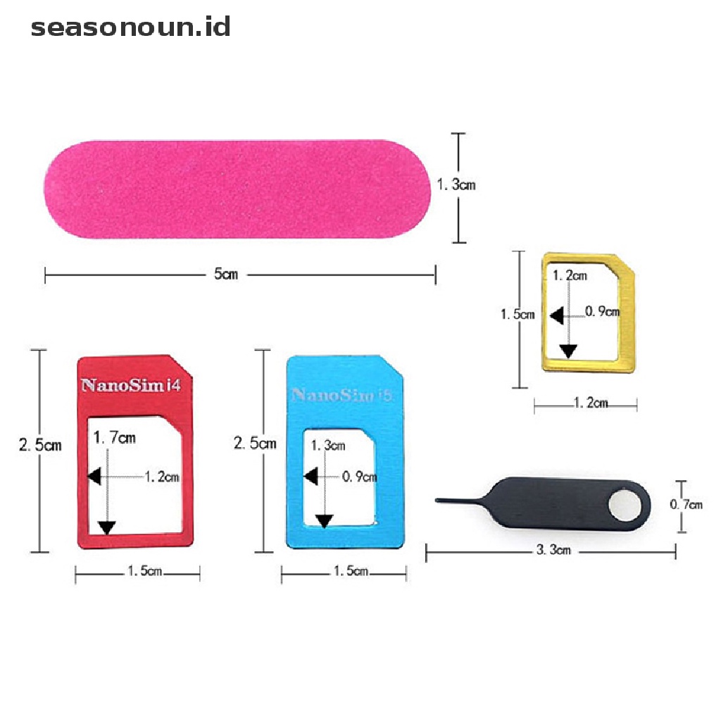 Seasonoun 5in1 Sim Card Adapter Kartu Holder Metal Dengan Sander Open Tray Untuk Semua Smartphone Konversi slot Standard/Nano/Micro.