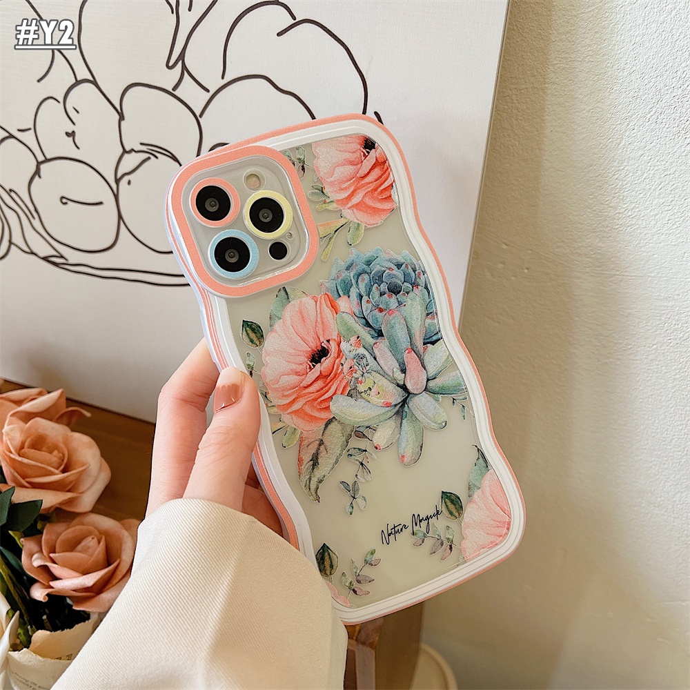 REDMI Redmi10 2022 Note 11 Pro Note11S 10C 10A 9C 9A 9T Note10 5G 10s Note9 Note8 9S Poco M5S X3 NFC M3 Fashion Tanaman Sukulen Kaktus Bunga Lembut Bening Bergelombang Case Shockproof Cover BY