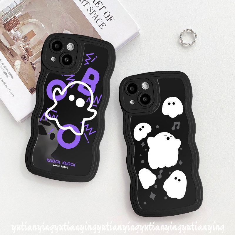 Case OPPO A15 A3s A54 A74 A16s A16K A55 A57 A16 A5 A17 A95 A5s A7 A17K A1k A53 A12 A9 A76 A52 A96 Reno 8 7 6 8Z 7Z A77 A77s Wavy Edge Lucu Ghost Kartun Monster Kecil Sarung