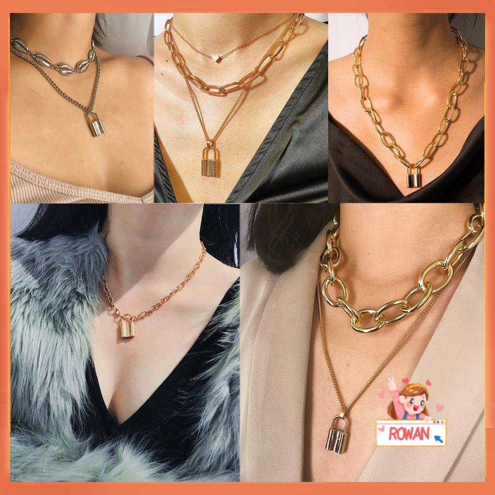 R-bunga Punk Kalung Pesta Perhiasan Multi-Layer Rantai Wanita Pria Bib Choker