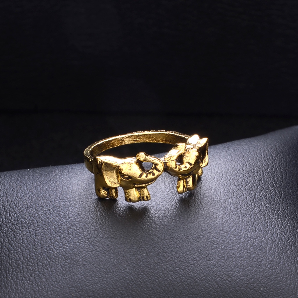 Set Cincin Sendi Permata Hitam Gajah Ukir Tangan Vintage Elegan 13pcs