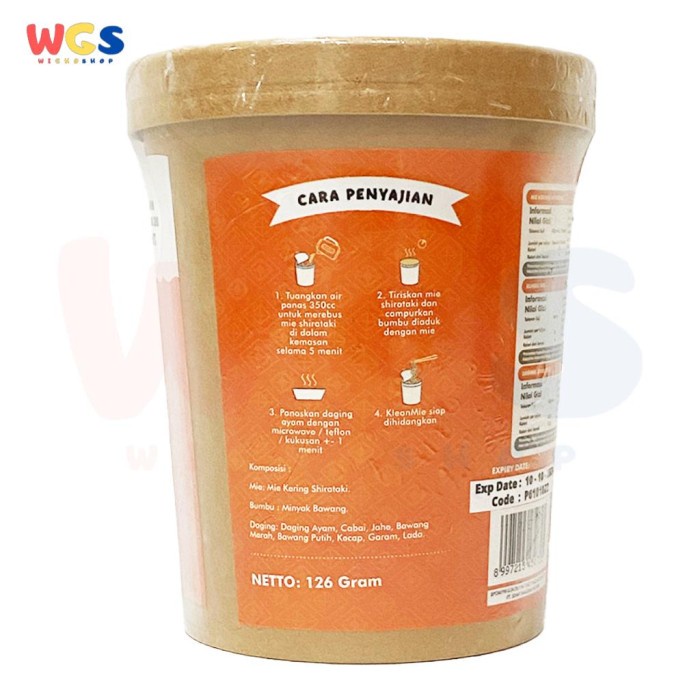 Kleanmie Shirataki Noodle Rasa Ayam Rica Pedas Gluten Free No MSG 150g