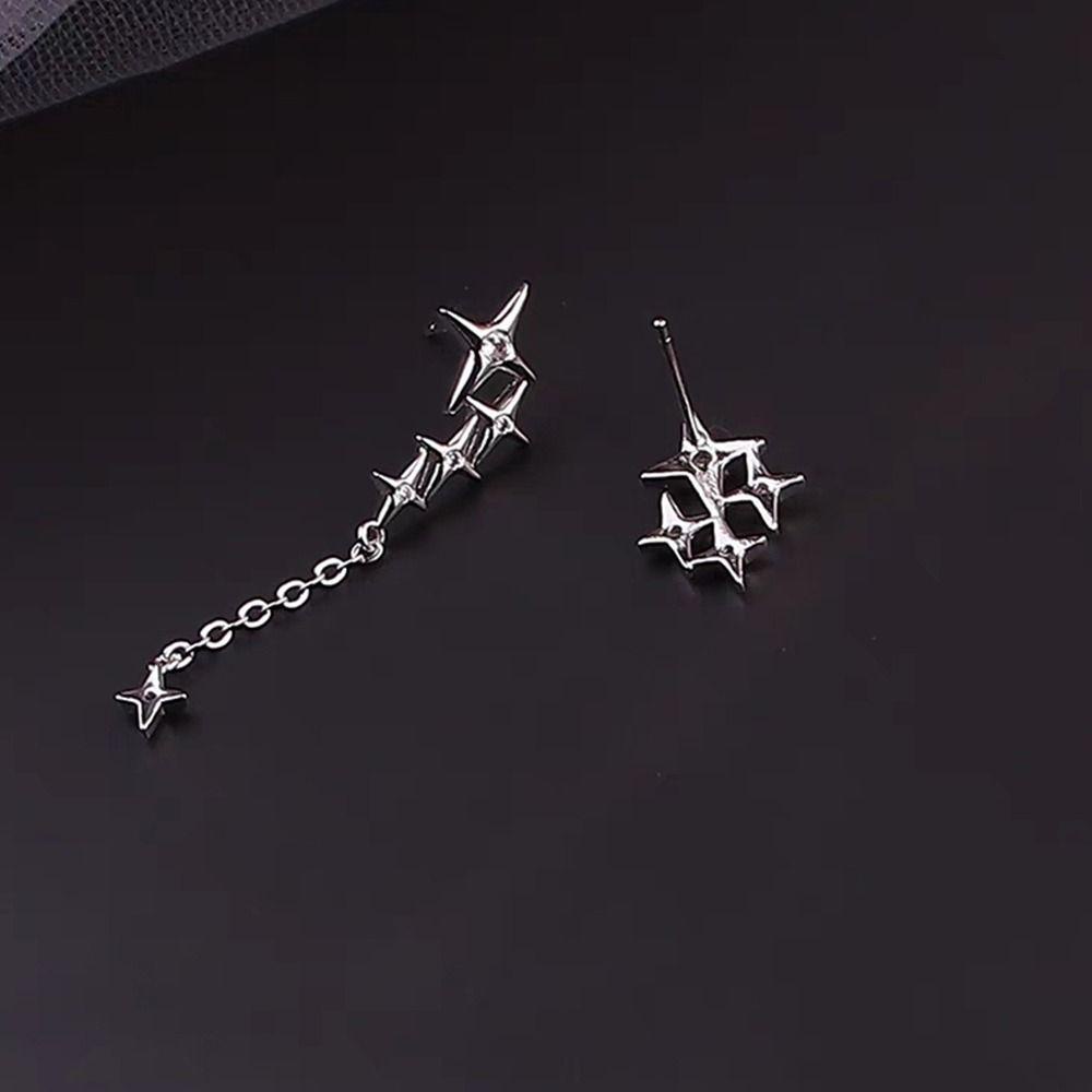 Mxbeauty Anting Wanita Asimetris Halus Sederhana Berujung Empat Desain Niche Bintang Perhiasan Fashion Hadiah Gadis Zirkon Gaya Korea Anting