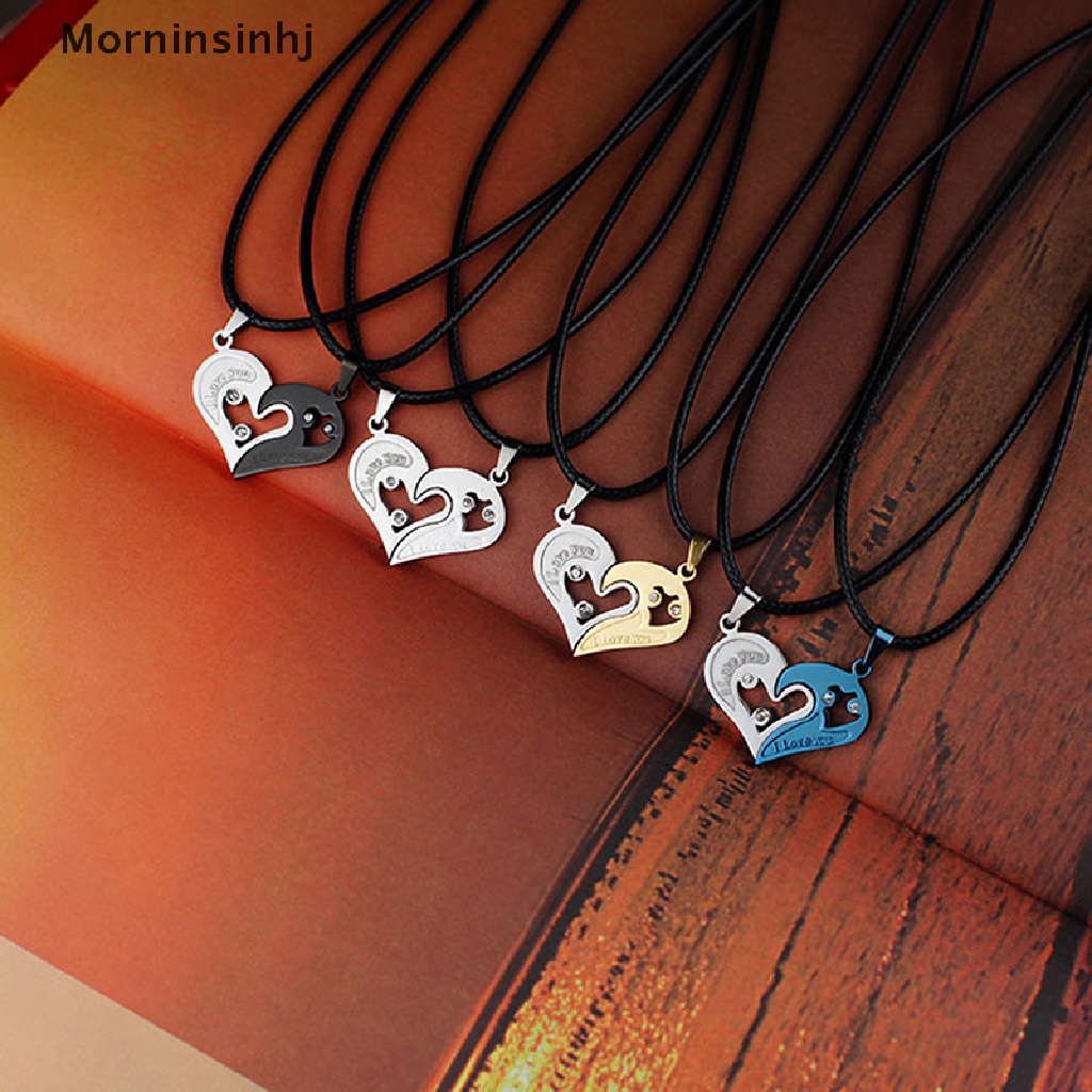 Mornin 1pasang Fashion Pasangan Bentuk Hati I Love You Pendant Necklace Untuk Wanita Pria Splice Friendship Necklaces Romantic Jewelry Gift id