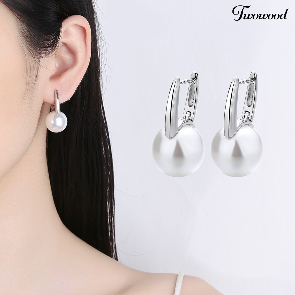 Twowood 1pasang Anting Wanita Elegan Minimalis Retro Hadiah Mulia Kecil High Gloss Mutiara Imitasi Gadis Earrings Perhiasan Aksesoris