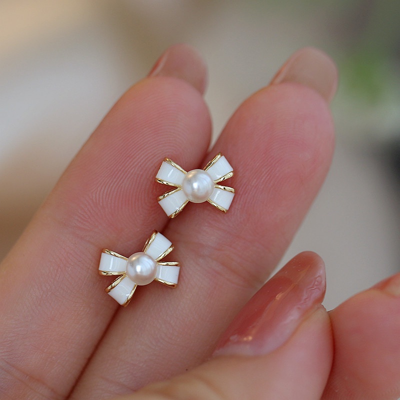 925 Perak Cherry Blossom Ear Studs Segar Anting Mini Wanita Baru Busur Mutiara Anting Hadiah