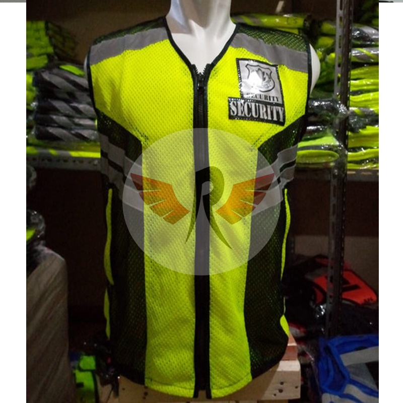 Rompi Satpam Rusuk Lis Hitam-Rompi Security Mesh Rusuk-Rompi Jaring Satpam-Rompi Vest-Kaos Security-