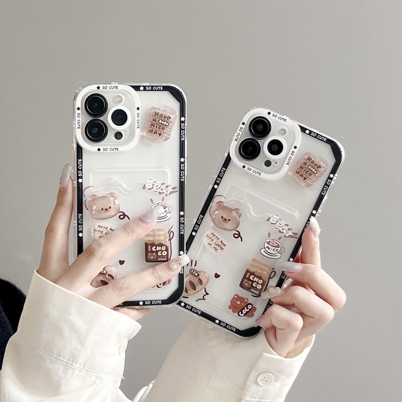 3D Sweet Bread Bear Doll Soft Case HP iP iPhone 11 12 13 14 Pro Max 7 8 + Plus SE 2020 X XR SE 2020 XS Max FTD Clear Card Bag Casing Apple