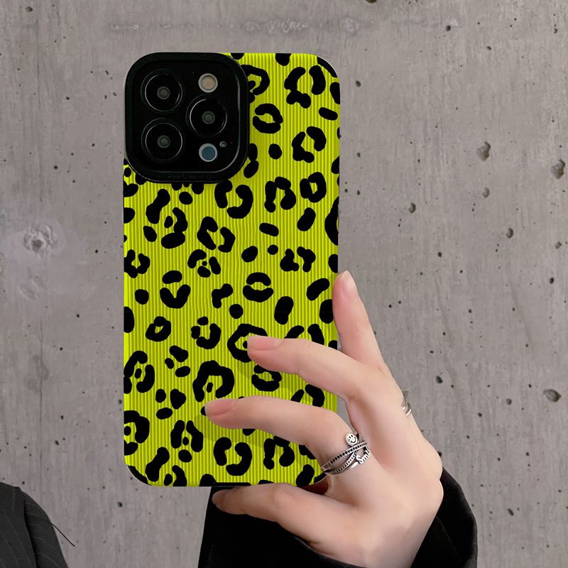 【Lamb Skin】City Girl Soft Case for IPhone 6S 7 Plus 8 Plus X XS XR XS Max 11 13 12 14 PRO Max 14 Plus 12 13 Mini Camera Protect Fluorescent Green Leopard Pattern