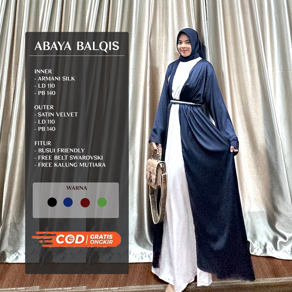 ABAYA BALQIS RAYA EID SERIES ONE SET OUTER ARMANI SILK + INNER SATIN VELVET FREE KALUNG + BELT SWAROVSKI BY ELSYIFA FASHION