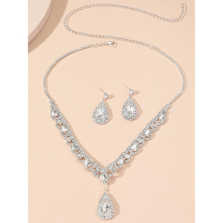 Fashion Bridesmaid Bridal Set Perhiasan Untuk Wanita Berlian Imitasi Kristal Kalung Anting Set Pernyataan Pernikahan Perhiasan Set