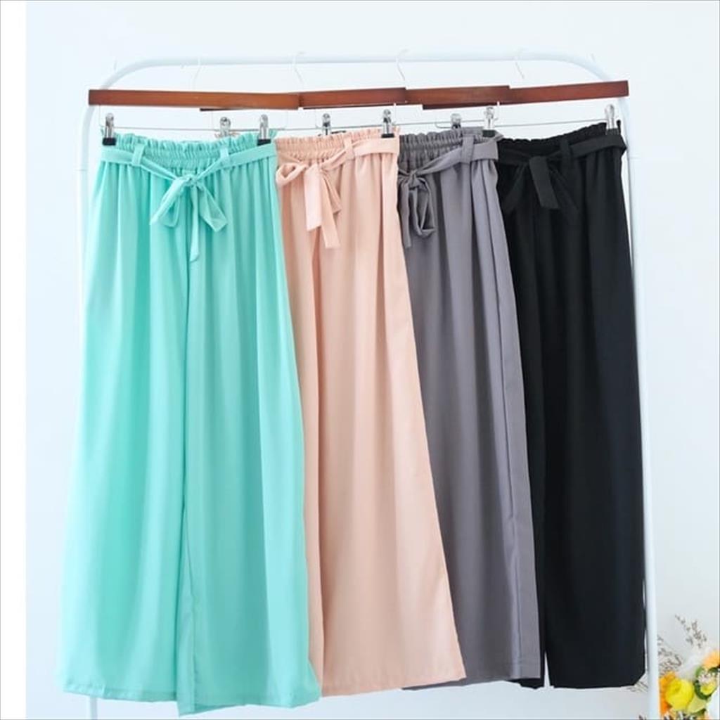 LS 1.153 - Kulot Polos Ahsley Crepe Pants Celana Panjang Tali Bawahan Wanita