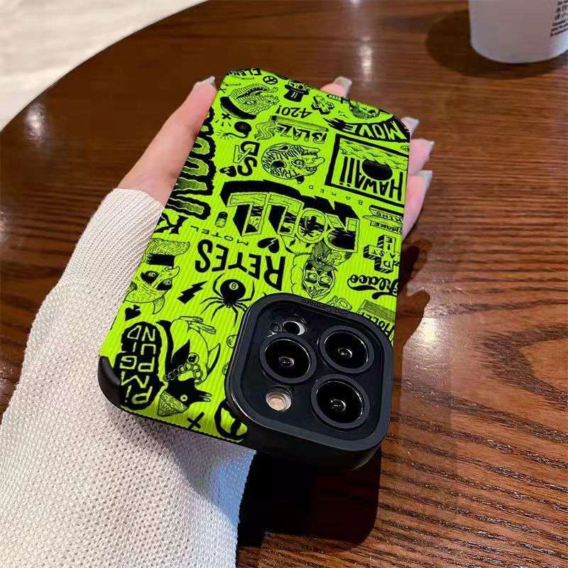 【Lamb Skin】City Boy Retes Soft Case for IPhone 6S 7 Plus 8 Plus X XS XR XS Max 11 13 12 14 PRO Max 14 Plus 12 13 Mini Camera Protect Fluorescent Green