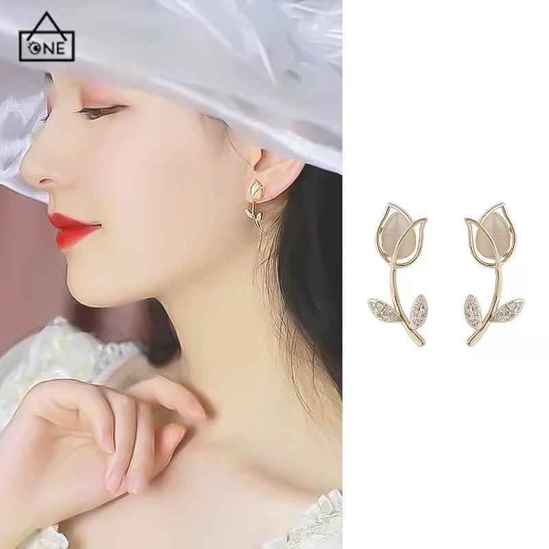 COD❤️Anting Stud Desain Bunga Tulip Bahan S925 Silver Gaya Korea Untuk Wanita-A.one