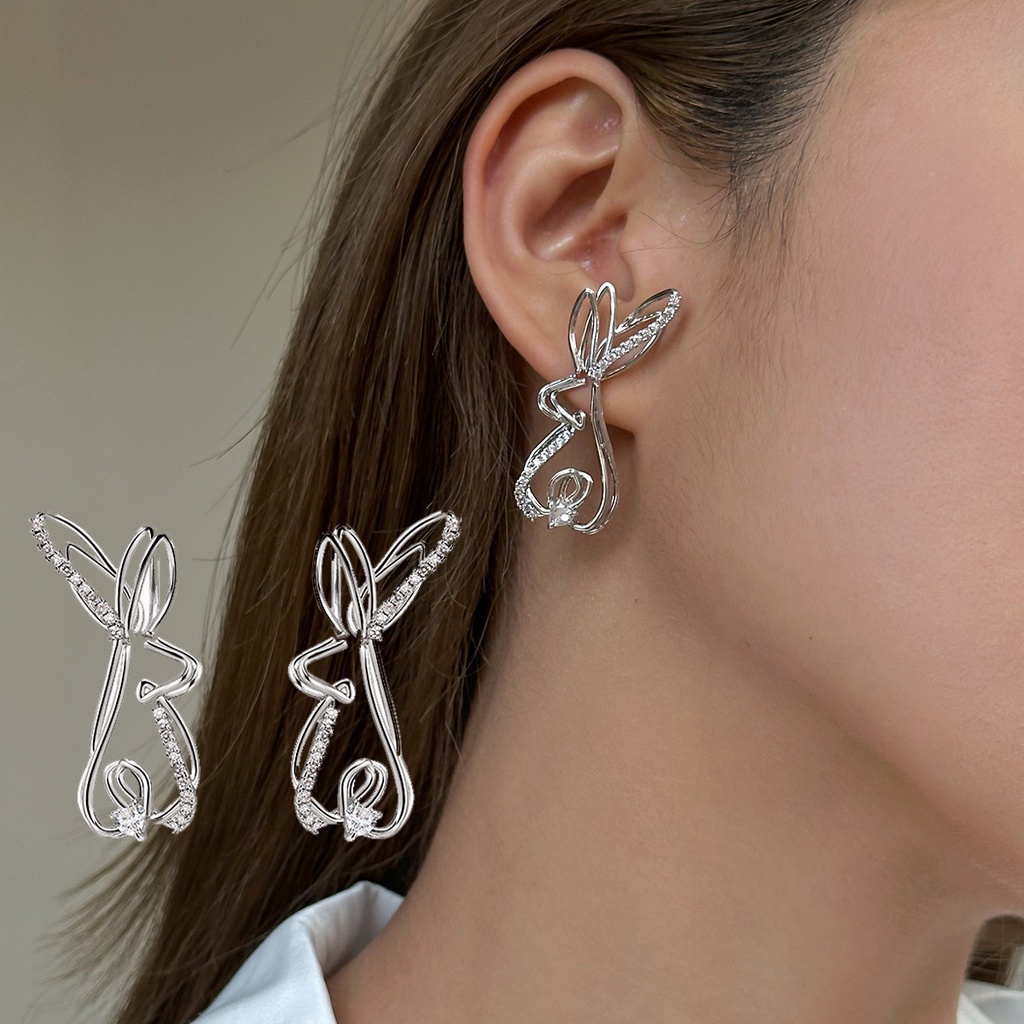 Goldkingdom Fashion Perhiasan Aksesoris Ready Stock Kepribadian Mewah Niche Desain Playful Perak Jarum Anting Wanita, High-end Sense Cute Rabbit