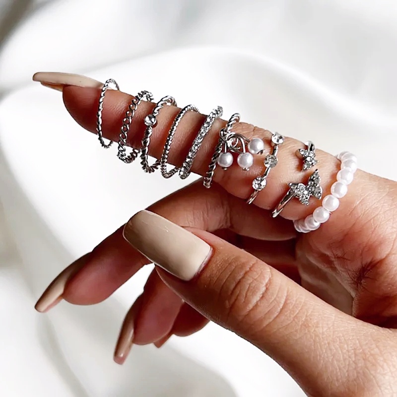 Fashion Kupu-Kupu Mutiara Cincin Wanita Elegan Berkilau Berlian Cincin Gadis Aksesoris Dekorasi Pesta Vintage Punk Pernikahan Perhiasan Rings