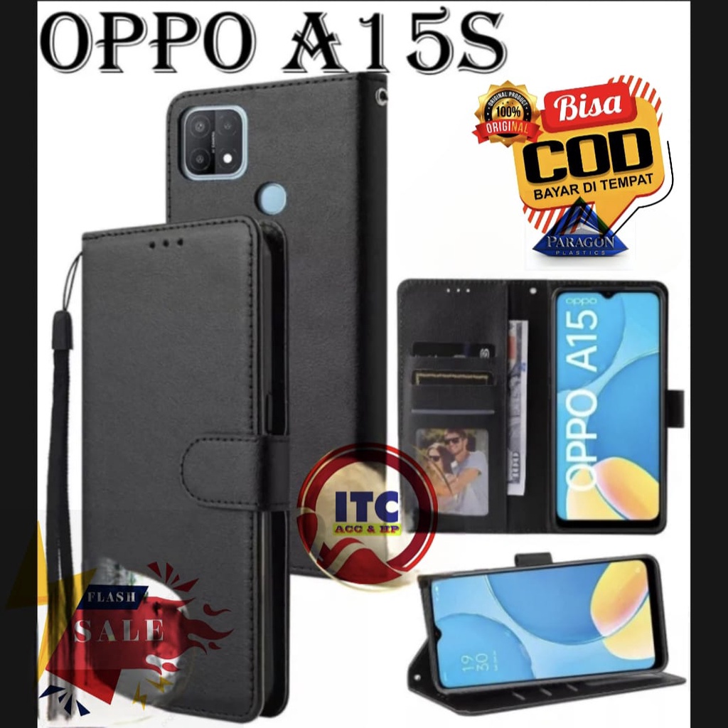 CASE PREMIUM FLIP KULIT DOMPET TYPE HP OPPO A15S   LEATHER MAGNETIC FLIPCOVER IMPORT HARDCASE SOFTCA