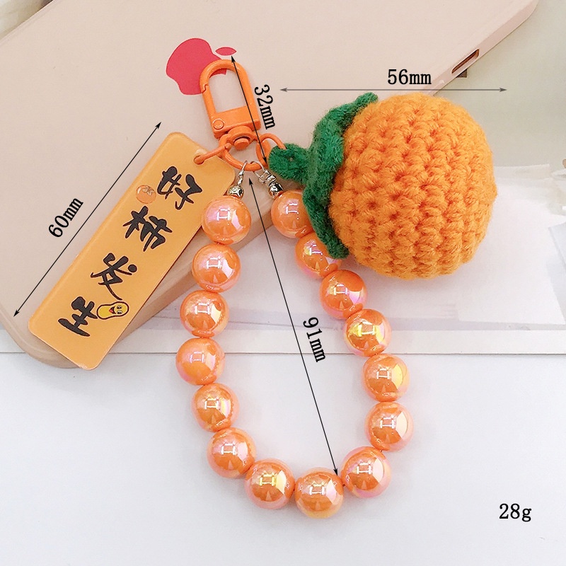 Handmade 3D Rajut Buah Putri Duyung Beruntung Warna Solid Manik-Manik Bulat Rantai Liontin Gantungan Kunci Universal DIY Aksesoris Untuk Semua Telepon Bluetooth Earphone Kasus