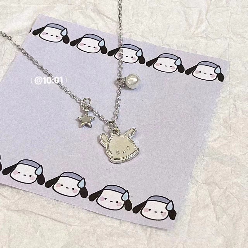 Kartun Indah Sanrio Pochacco Kalung Mutiara Korea Ins Sederhana Putih Puppy Gelang Kartun Aksesoris Fashion