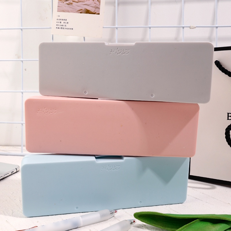 Perlengkapan Siswa Desktop Stationery Wadah Penyimpanan Kosmetik Diy Warna Solid Kotak Alat Tulis Sederhana PP Frosted Pensil Cases Kapasitas Besar Kotak Plastik