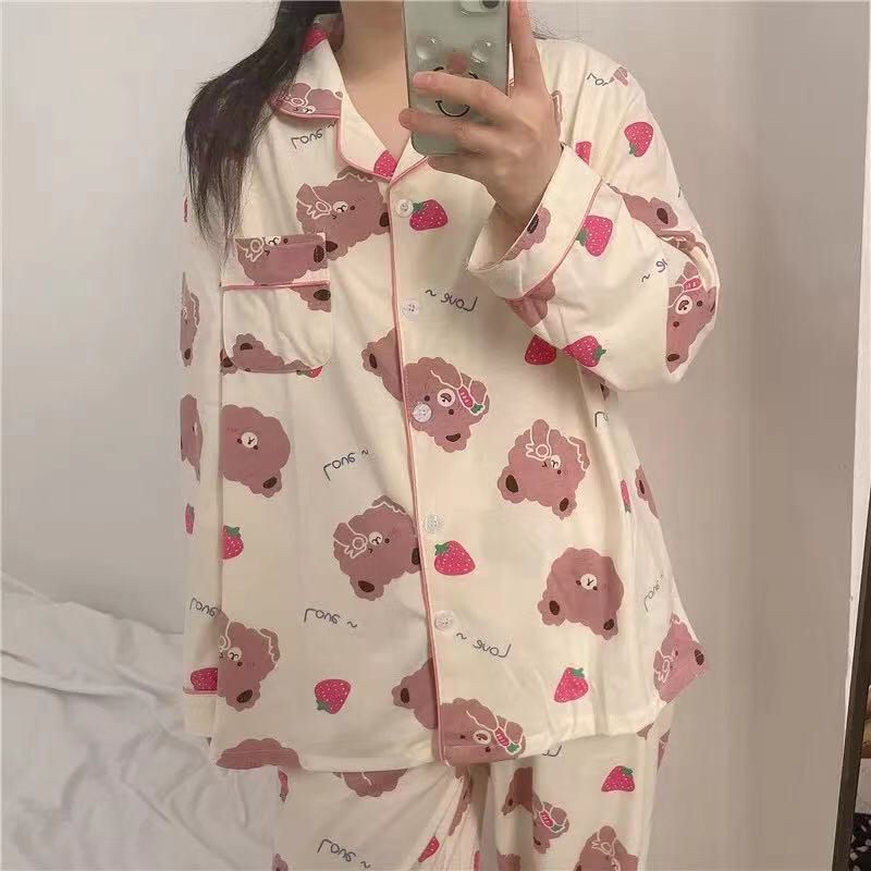 GROSIRTAS TG1537 Set Baju Tidur Wanita Berkerah Lengan Dan Celana Panjang Import Motif Berkarakter Part 1