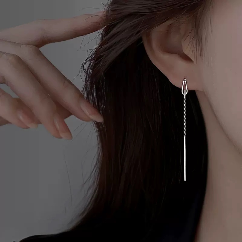 Papaozhu Elegan S925 Perak Tetesan Air Panjang Rumbai Drop Anting-Anting Untuk Wanita Perempuan Sederhana Berongga Segitiga Menjuntai Anting-Anting Fashion Telinga Aksesoris