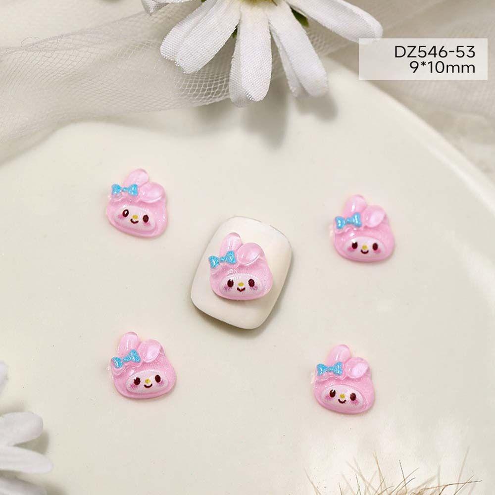 Agustinina Kartun Dekorasi Kuku Lucu Resin Kelinci Kuromi Kitty Kucing Strawberry Bear Manicure Aksesoris 3D Nail Art Drills