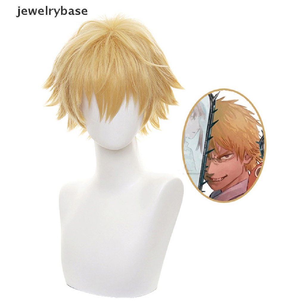 [jewelrybase] Chain Man Denji Cosplay Kostum Wig Pria Anime Halloween Butik Rambut Pendek Emas