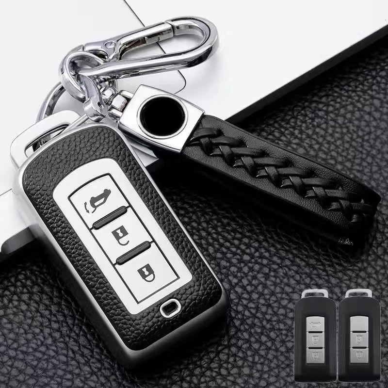 Leather Grained Remote Case Cover Kunci Mobil Untuk Mitsubishi Pajero Outlander ASX Eclipse Cross Montero Xpander Remote Key Holder Housing