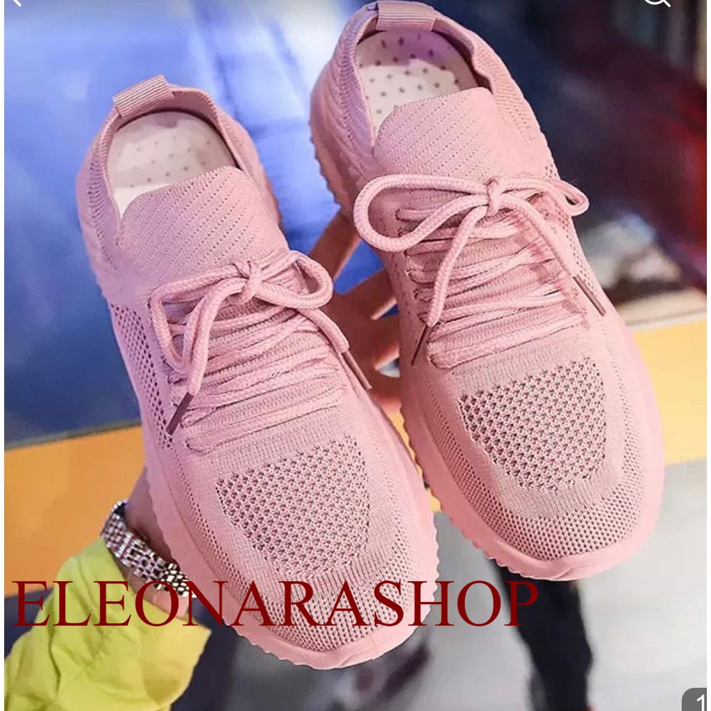 ELEONARASHOP SEPATU SNEAKERS WANITA RAJUT SOLE KARET ANTI SLIP CASUAL FASHION KOREA STYLES IMPORT SK
