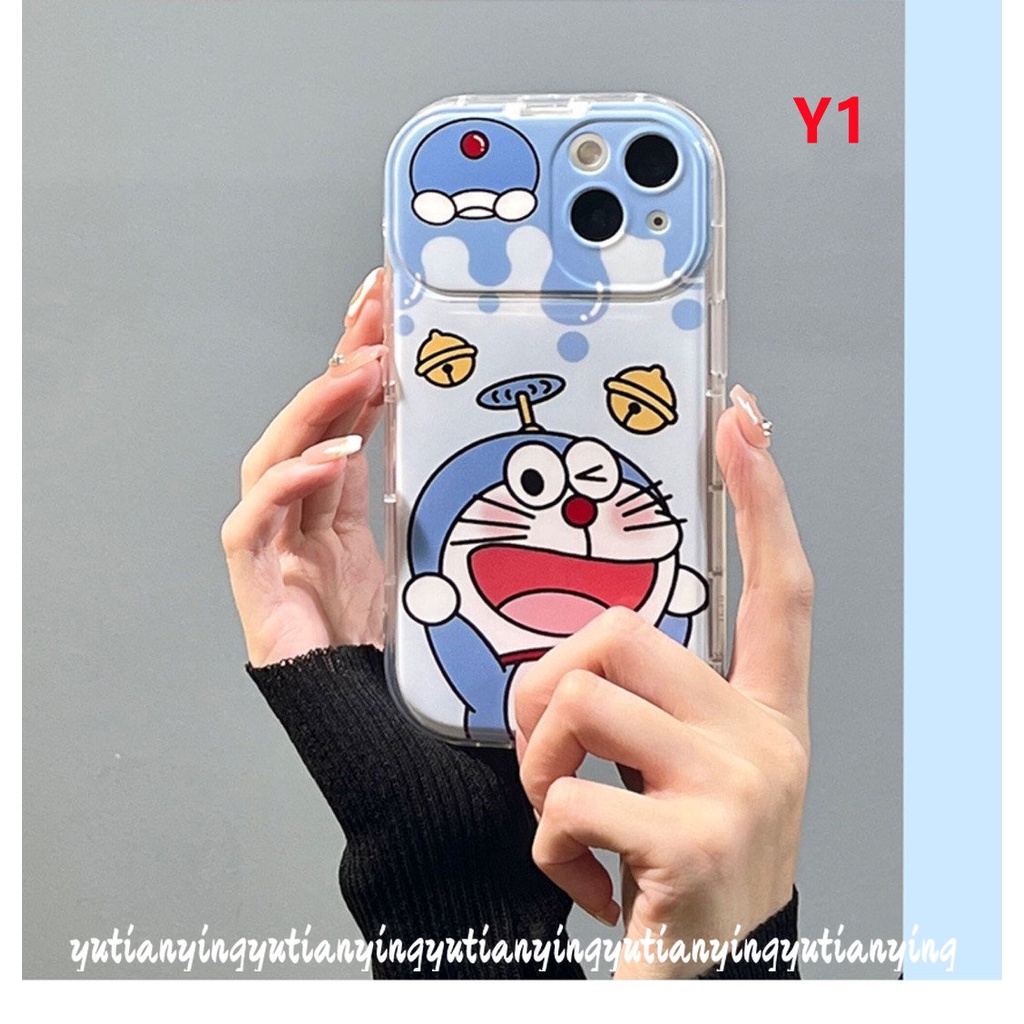 IPHONE Casing Ponsel Cermin Make Up Flip Kreatif Kompatibel Untuk Iphone11 7 8 Plus XR 14 12 13 Pro MAX X XS MAX SE 2020 Kartun Kucing Lucu Doraemon Shockproof Soft TPU Cover