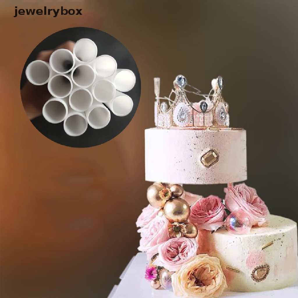 [jewelrybox] 10pcs Dowels Kue Plastik Putih Batang Penyangga Kue Dowels Bulat Sedotan Reusable Boutique