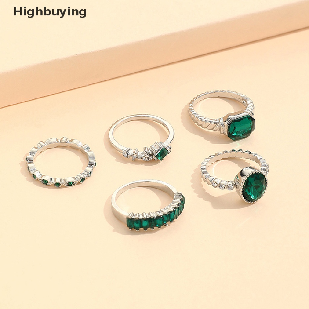 Hbid 5 Pcs Hijau Kristal Cincin Set Untuk Wanita Geometris Hias Berlian Vintage Rings Set Geometris Lady Perhiasan Hadiah Glory