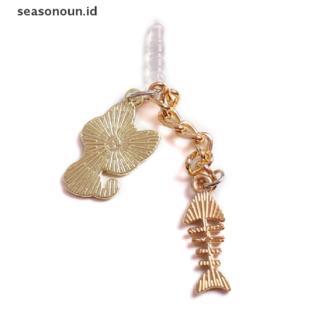 Seasonoun Liontin Colokan Debu Lubang Headphone Ponsel Kucing Bunga Dan Putih.