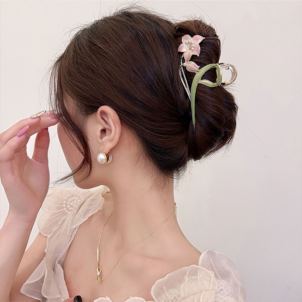 Korea Elegan Bunga Lily Alloy Rambut Cakar Jepit Rambut Aksesoris Rambut Fashion Wanita