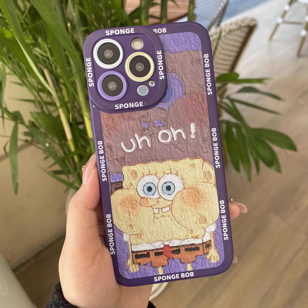 IPHONE Ins SpongeBob SquarePants Pola Cocok Untuk Iphone14 14pro 14plus 13 13pro 13prm iPhone12 7Plus 8Plus Xr XS 13 Pro Max Empat Sudut Casing Ponsel Tahan Guncangan