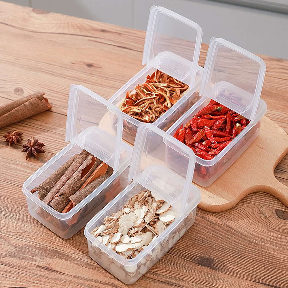 Transparan Storage Sealing Box Aksesoris Penyimpanan Rumah Multifungsi Stackable Grain Nut Jar Dampproof Wadah Penyimpanan Makanan Ringan Buah Tutup Flip Type Spice Butter Preserve Case